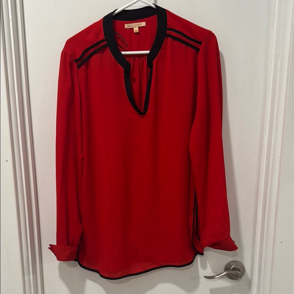 Women's Red Blouse with Black Trim
